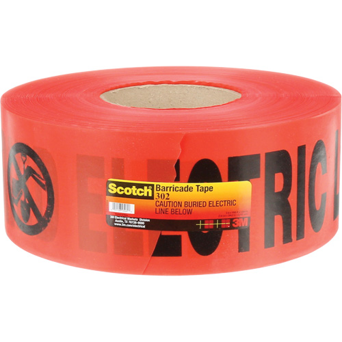 Ruban pour barri&egrave;res pour services publics souterrains Scotch, Anglais, 3" la x 1000' lo, 4 mils, Noir/rouge Trail Hammer and Bolt