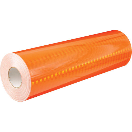 Feuille de rev&ecirc;tement de barricade prismatique de qualit&eacute; &agrave; haute intensit&eacute;, 2" la x 150' lo, 19 mils, Orange Trail Hammer and Bolt