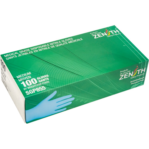 Gants jetables de calibre m&eacute;dical r&eacute;sistants &agrave; la perforation, Moyen, Nitrile, 3,5 mils, Sans poudre, Bleu, Classe 2 Trail Hammer and Bolt