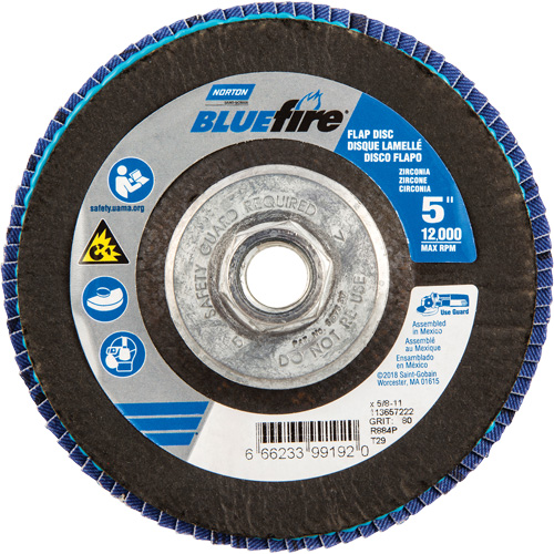 Disque &agrave; lamelles BlueFire, 5" x 5/8"-11, Type 29, Grain 80, Alumine de zirconium Trail Hammer and Bolt