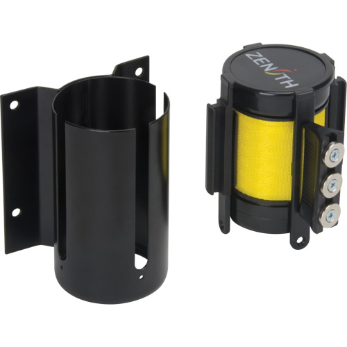 Barri&egrave;re &agrave; fixation murale avec ruban magn&eacute;tique, Acier, Fixation par vis, 12', Ruban Jaune Trail Hammer and Bolt