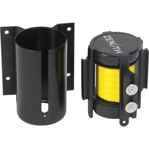 Barri&egrave;re &agrave; fixation murale avec ruban magn&eacute;tique, Acier, Fixation par vis, 7', Ruban Jaune Trail Hammer and Bolt