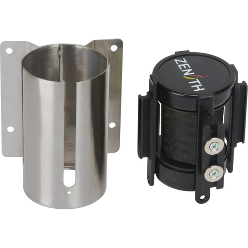 Barri&egrave;re &agrave; fixation murale avec ruban magn&eacute;tique, Acier, Fixation par vis, 7', Ruban Noir Trail Hammer and Bolt
