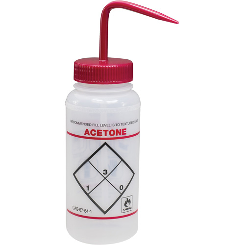 Bouteille de rinsage &agrave; grande ouverture avec &eacute;tiquette de s&eacute;curit&eacute; "Acetone", 16 oz Trail Hammer and Bolt