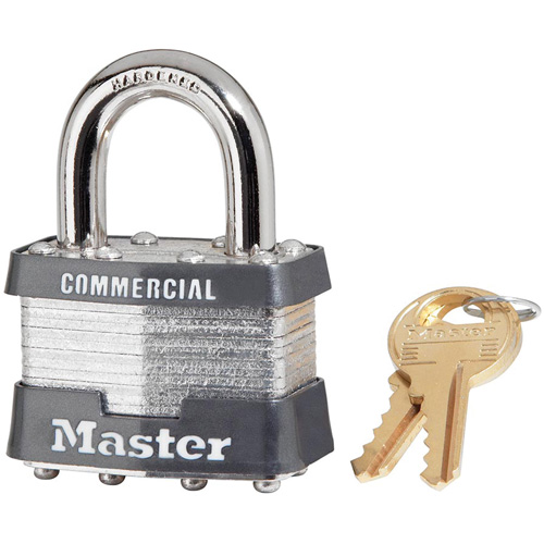 Laminated Padlock, Silver, Keyed Alike, Laminated Steel, 1-3/4" Width Trail Hammer and Bolt