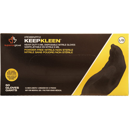 Gants jetables KeepKleen, T-Grand, Nitrile, 8 mils, Sans poudre, Noir Trail Hammer and Bolt