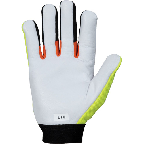 ClutchGear&reg; High-Visibility Mechanic's Gloves, Grain Goatskin Palm, Size Medium Trail Hammer and Bolt