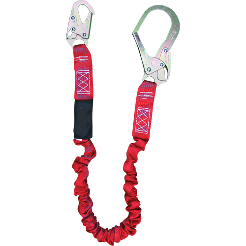 ShockSorb Internal Shock Lanyard, 6', Rebar Hook Center, Snap Hook Leg Ends, Polyester Trail Hammer and Bolt