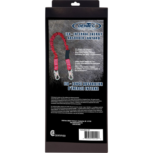 ShockSorb Internal Shock Lanyard, 6', Snap Hook Center, Snap Hook Leg Ends, Polyester Trail Hammer and Bolt