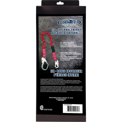 ShockSorb Internal Shock Lanyard, 6', Snap Hook Center, Snap Hook Leg Ends, Polyester Trail Hammer and Bolt