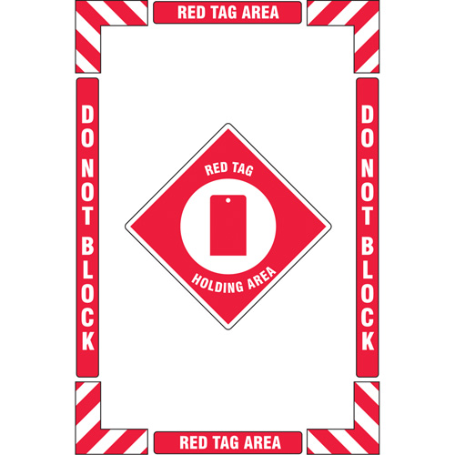 "Red Tag Holding Area" Floor Marking Kit, Adhesive, English with Pictogram Trail Hammer and Bolt