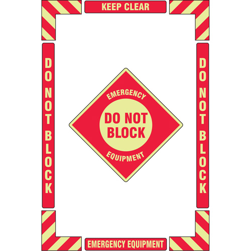 "Emergency Equipment" Floor Marking Kit, Adhesive, English with Pictogram Trail Hammer and Bolt