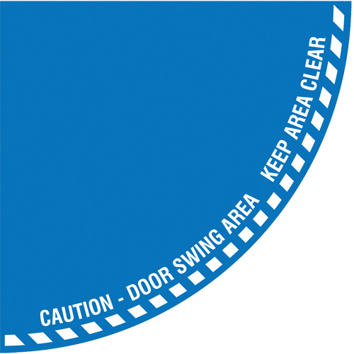 "Caution" Quarter Circle Swing Door Floor Sign, Adhesive, English with Pictogram Trail Hammer and Bolt