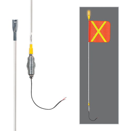 Tiges de s&eacute;curit&eacute; tout-temps de s&eacute;rie lourde avec lumi&egrave;re DEL constante Safety Whip, Fixation Ressort, Hauteur 5', Orange avec X r&eacute;fl&eacute;chissant Trail Hammer and Bolt