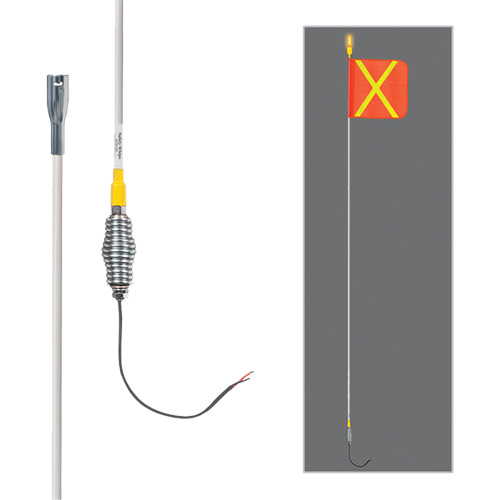 Safety Whip&reg; All-Weather Super-Duty Warning Whips with Constant LED Light, Spring Mount, 12' High, Orange with Reflective Trail Hammer and Bolt