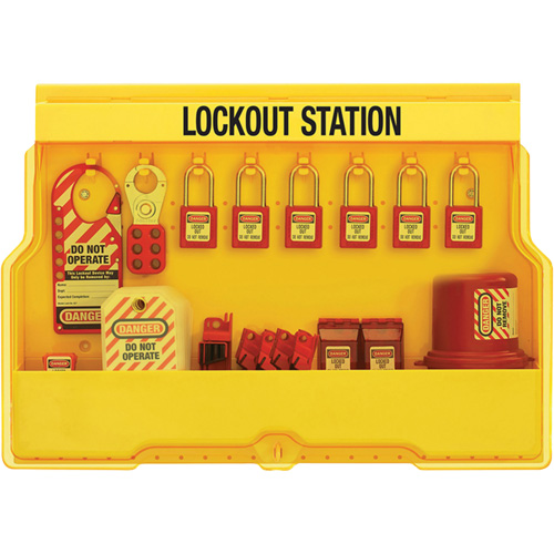 Station de cadenassage dappareils &eacute;lectriques de qualit&eacute; sup&eacute;rieure, Cadenas Thermoplastique, Capacit&eacute; de 16, Cadenas Compris Trail Hammer and Bolt