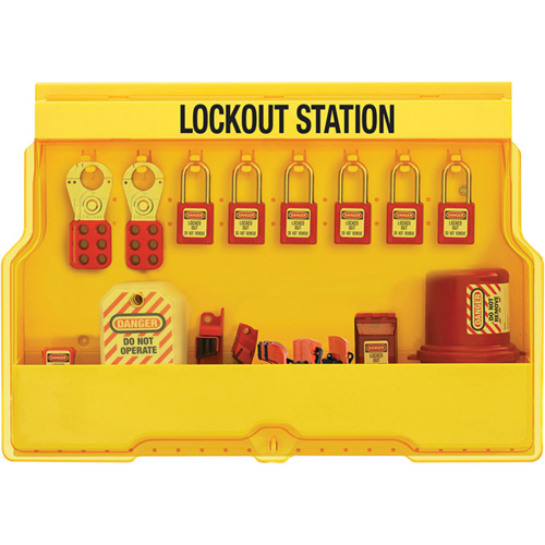 Station de cadenassage dappareils &eacute;lectriques de qualit&eacute; sup&eacute;rieure, Cadenas Thermoplastique, Capacit&eacute; de 16, Cadenas Compris Trail Hammer and Bolt