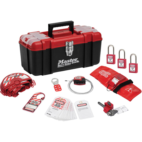 Trousse de cadenassage standard avec cadenas en thermoplastique Zenex, Ensemble Vanne, 13 composants compris Trail Hammer and Bolt