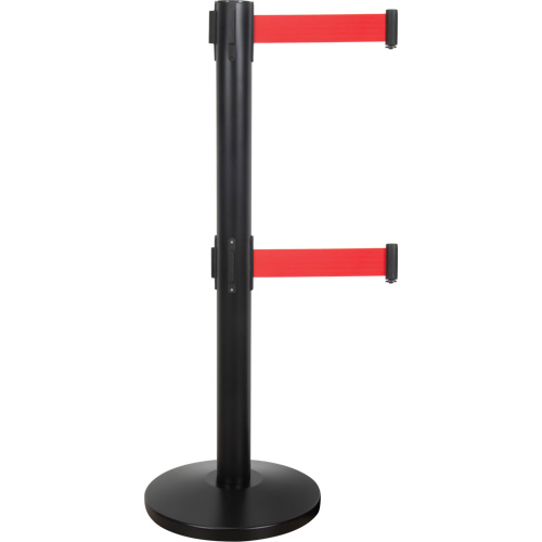 Barri&egrave;re pour le contr&ocirc;le des foules &agrave; courroie double, Acier, 35" h, Ruban Rouge, Longueur du ruban 7' Trail Hammer and Bolt