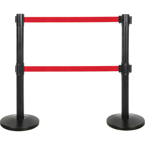 Barri&egrave;re pour le contr&ocirc;le des foules &agrave; courroie double, Acier, 35" h, Ruban Rouge, Longueur du ruban 7' Trail Hammer and Bolt