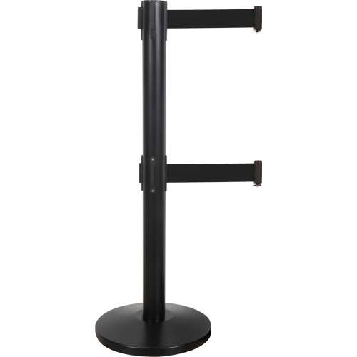 Barri&egrave;re pour le contr&ocirc;le des foules &agrave; courroie double, Acier, 35" h, Ruban Noir, Longueur du ruban 7' Trail Hammer and Bolt