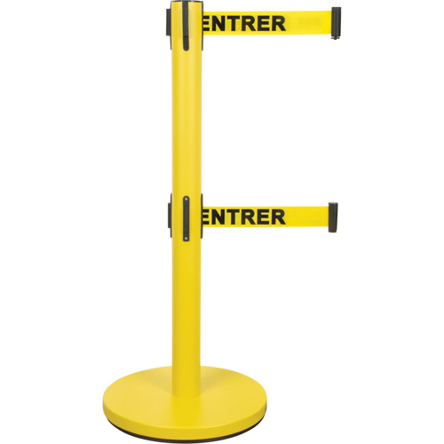 Barri&egrave;re pour le contr&ocirc;le des foules &agrave; courroie double, Acier, 35" h, Ruban Jaune, Longueur du ruban 7' Trail Hammer and Bolt