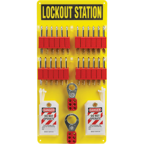 Lockout Board with Keyed Different Nylon Safety Lockout Padlocks, Plastic Padlocks, 24 Padlock Capacity, Padlocks Included Trail Hammer and Bolt