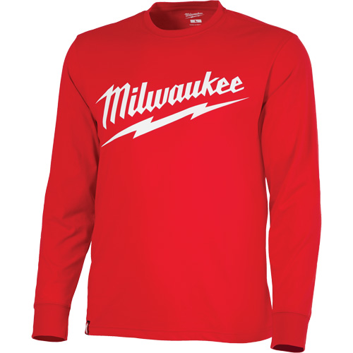 Heavy-Duty Long-Sleeved T-Shirt with Milwaukee&reg; Logo, Men's, Small, Red Trail Hammer and Bolt