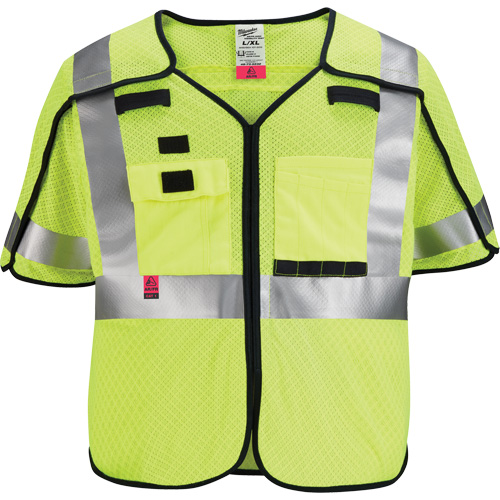 Gilet de s&eacute;curit&eacute; &agrave; maille d&eacute;tachable, Noir/Jaune lime haute visibilit&eacute;, Moyen/Petit Trail Hammer and Bolt