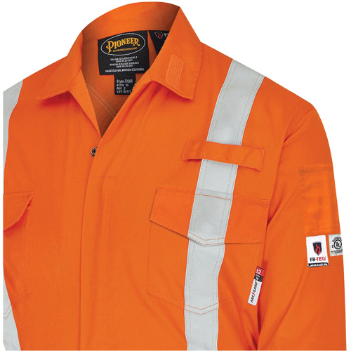 7702BB FR-Tech&reg; 2-Tone Safety Coverall, Size 36, Navy Blue/Orange, 10 cal/cm² Trail Hammer and Bolt