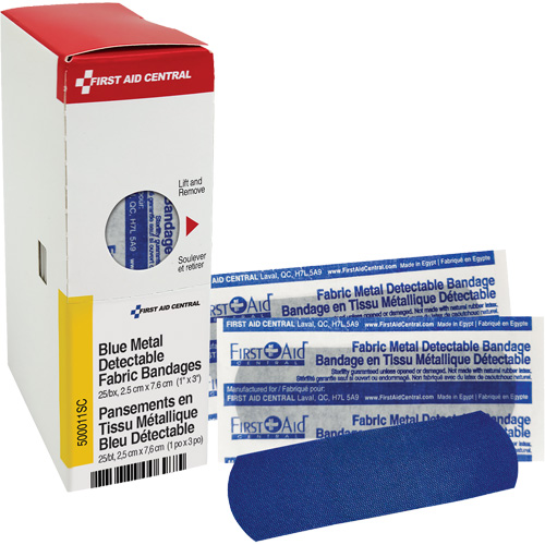 Fabric Blue Detectable Bandages, Rectangular/Square, 1", Fabric Metal Detectable, Sterile Trail Hammer and Bolt