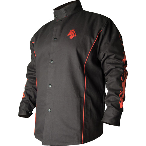 BSX&reg; Contoured FR Welding Jacket, Cotton, 2X-Large, Black Trail Hammer and Bolt