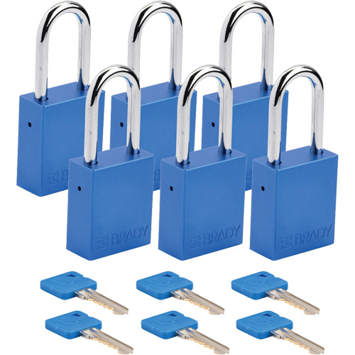 Lockout Padlock, Safety Padlock, Keyed Alike, Aluminum, 1-1/2" Width Trail Hammer and Bolt