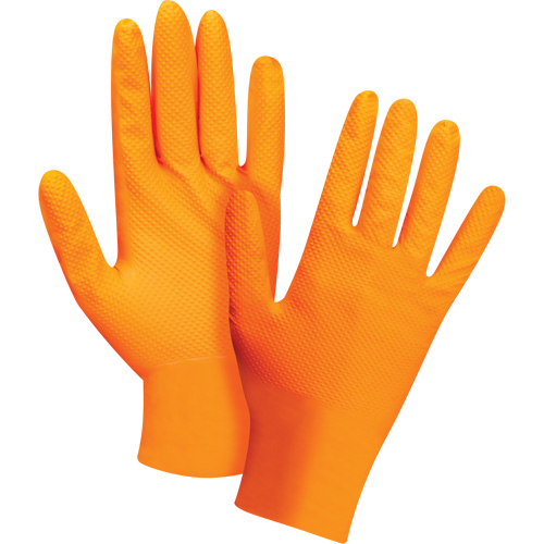 Gants d'examen de poids lourd &agrave; prise tactile, Grand, Nitrile, 8 mils, Sans poudre, Orange, Classe 2 Trail Hammer and Bolt