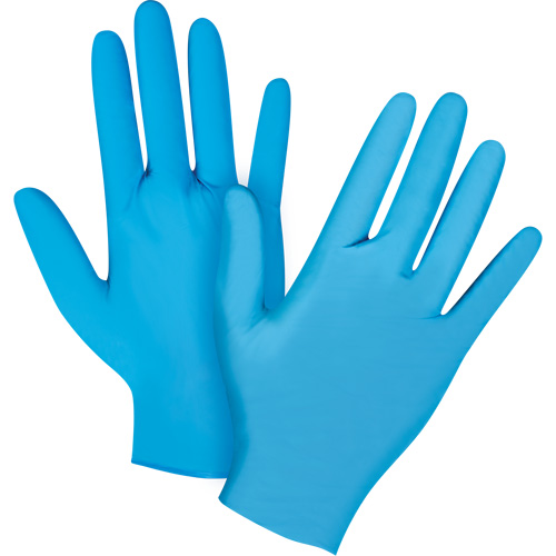 Emballages de gants jetables pour machine distributrice, Moyen, Nitrile, 4,5 mils, Sans poudre, Bleu, Classe 2 Trail Hammer and Bolt
