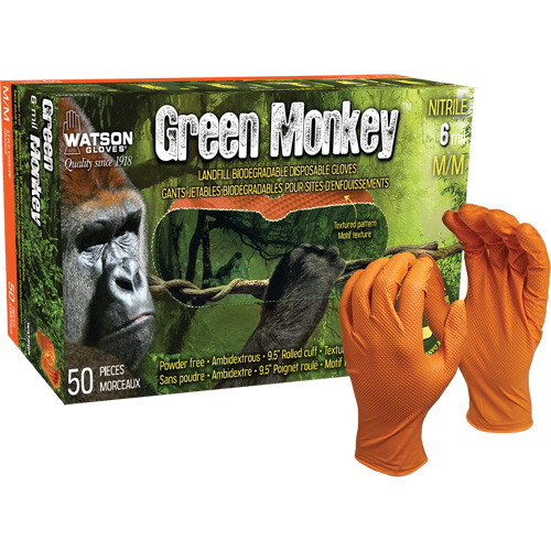 Green Monkey Disposable Gloves, Small, Nitrile, 6-mil, Powder-Free, Orange Trail Hammer and Bolt