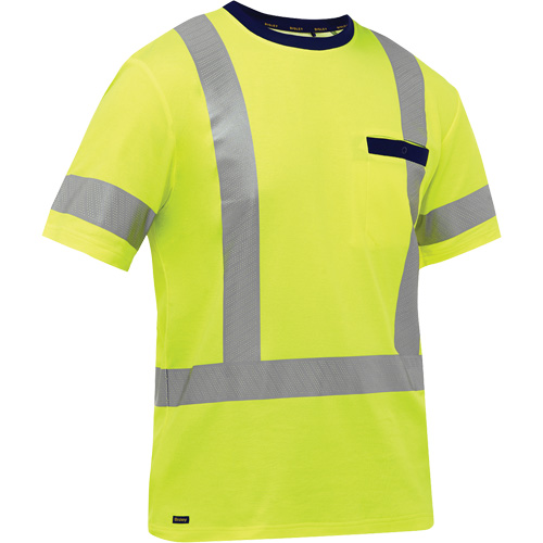 Bisley&reg; X-Back Short Sleeve Shirt, Poly-Cotton, Small, High Visibility Lime-Yellow Trail Hammer and Bolt