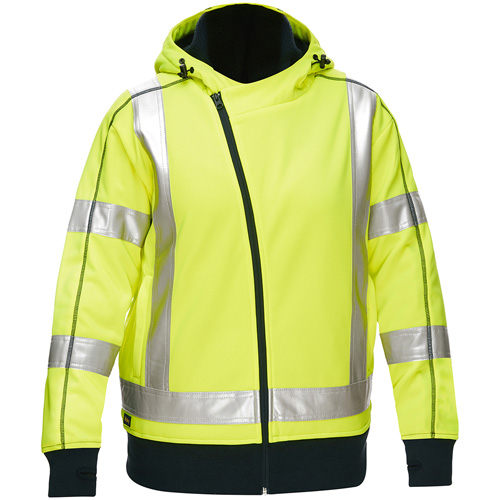 Coton ouat&eacute; doubl&eacute; de sherpa avec capuchon &agrave; fermeture &eacute;clair compl&egrave;te et X au dos Bisley pour femmes, Moyen, Jaune lime haute visibilit&eacute; Trail Hammer and Bolt