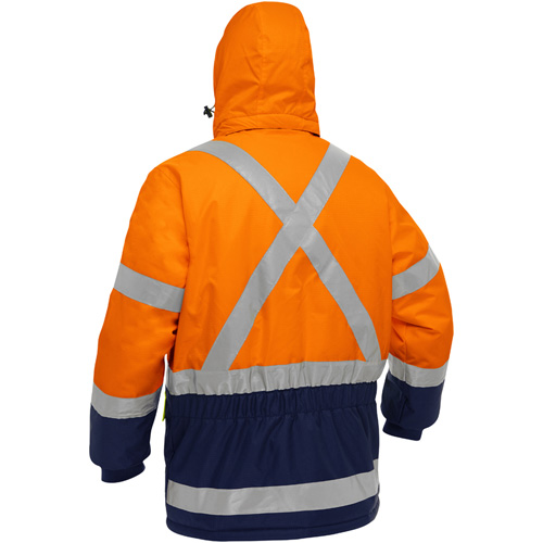Manteau pour le froid extr&ecirc;me avec bas bleu marin et X au dos Bisley, Polyester, Orange haute visibilit&eacute;, 4T-Grand Trail Hammer and Bolt