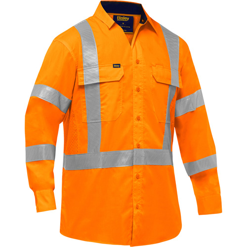 Chemise de travail &agrave; manches longues et X au dos Bisley avec X-Airflow, Poly-coton, Petit, Orange haute visibilit&eacute; Trail Hammer and Bolt