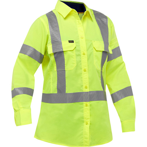Chemise de travail &agrave; manches longues et X au dos Bisley avec X-Airflow pour femmes, Poly-coton, Petit, Jaune lime haute visibilit&eacute; Trail Hammer and Bolt