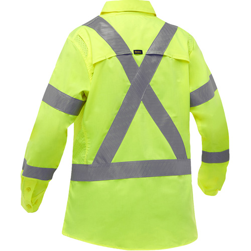 Chemise de travail &agrave; manches longues et X au dos Bisley avec X-Airflow pour femmes, Poly-coton, Petit, Jaune lime haute visibilit&eacute; Trail Hammer and Bolt