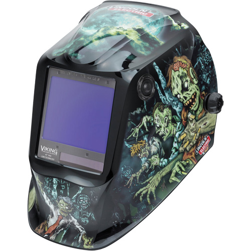 VIKING 3350 Zombie Welding Helmet, 3.74" L x 3.34" W View Area, 5 - 13 Shade Range Trail Hammer and Bolt
