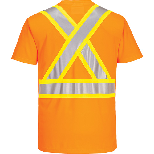 Contrast-Striped Safety T-Shirt, Polyester, Small, High Visibility Orange Trail Hammer and Bolt