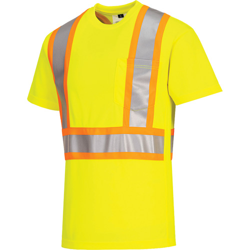 Contrast-Striped Safety T-Shirt, Polyester, Small, High Visibility Lime-Yellow Trail Hammer and Bolt