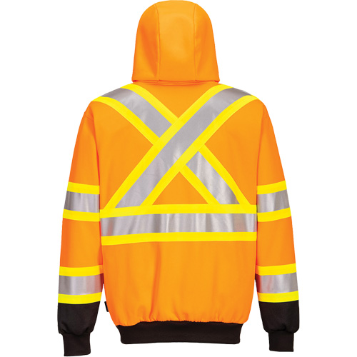 Contrast-Striped Safety Hoodie, Small, Black/High Visibility Orange Trail Hammer and Bolt