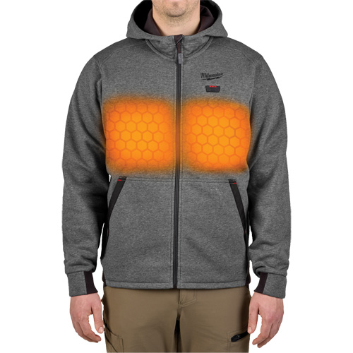 M12 Heated Hoodie with Battery, Men's, X-Large, Grey, Poly-Cotton Trail Hammer and Bolt