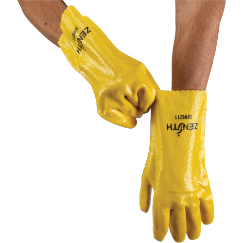 Rough-Finish Chemical-Resistant Gloves, Size 9, 12" L, PVC, Interlock Inner Lining, 47-mil Trail Hammer and Bolt