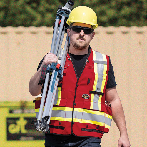 6678 High-Visibility Antimicrobial Mesh-Back Surveyor Vest, Red, Small, Polyester Trail Hammer and Bolt