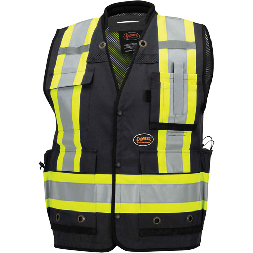 6679 Veste d'arpenteur antimicrobienne haute visibilit&eacute; avec dos en maille, Noir, Petit, Polyester Trail Hammer and Bolt